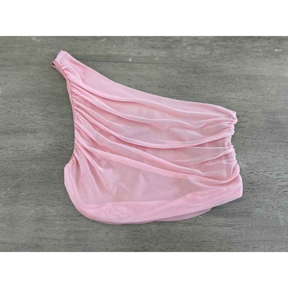 Fashion Nova Pink One Shoulder Ruched Mesh Crop Top SET22382 Size S